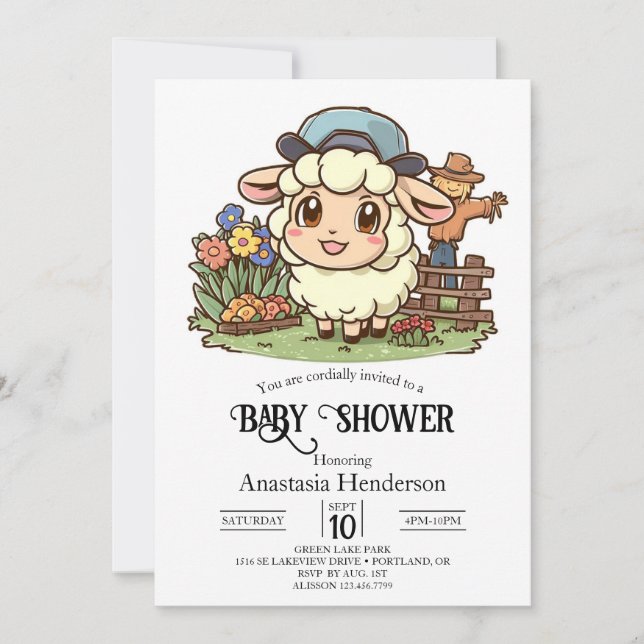 Invitation Baby shower en mouton simple enchaîné (Devant)