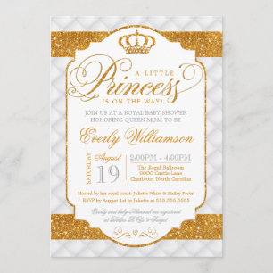 Invitation Baby shower en or blanc princesse