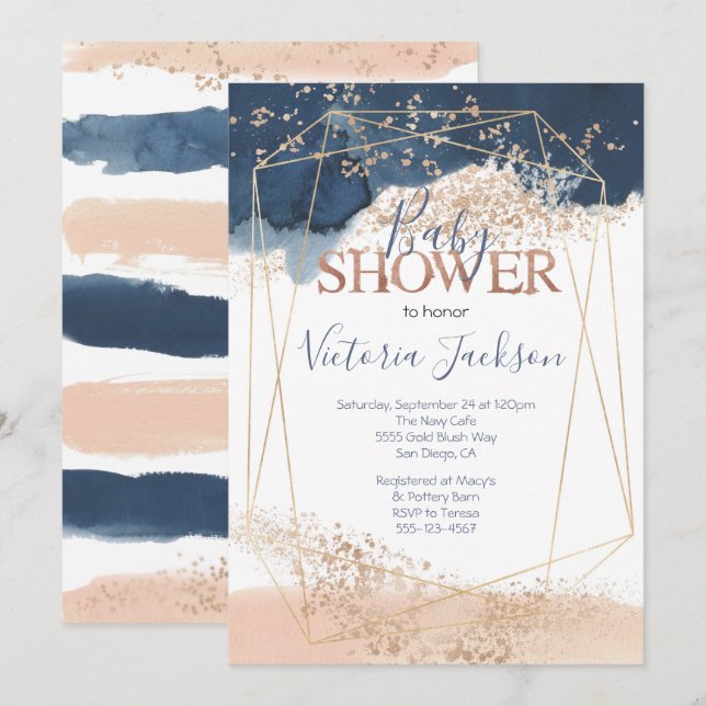 Invitation Baby shower en or Blush de la Marine (Devant / Derrière)