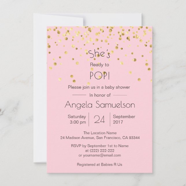 Invitation Baby shower en or rose POP PRÊT à être personnalis (Devant)