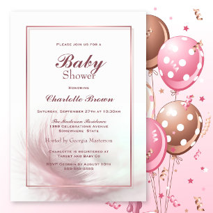 Invitation Baby shower en plumes roses poussiéreuses