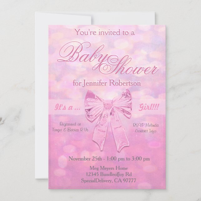 Invitation Baby shower en rose (Devant)