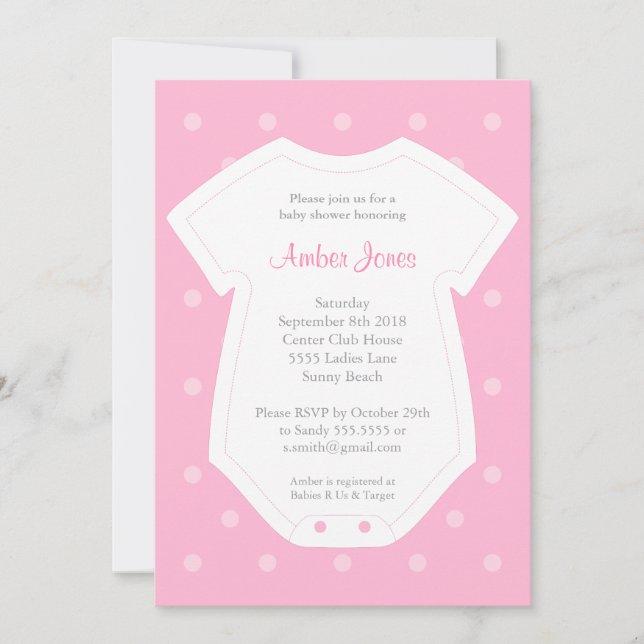 Invitation Baby shower en rose pour une fille (Devant)