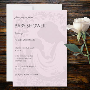 Invitation Baby shower en silhouette rose pâle mère et enfant