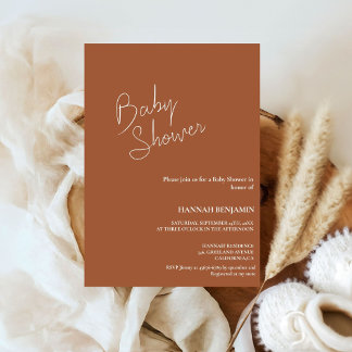 Invitation Baby shower en terre cuite à la main moderne