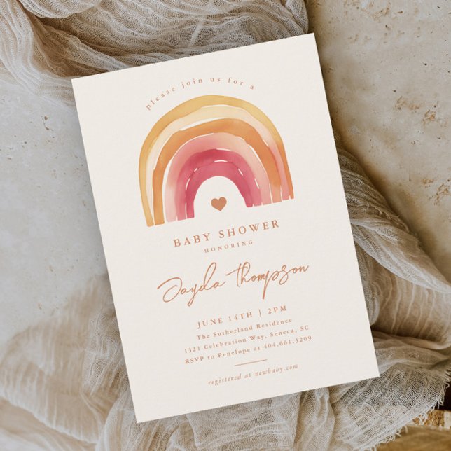 Invitation Baby shower en terre cuite Boho Rainbow (Boho rainbow hand painted baby shower invitations.)