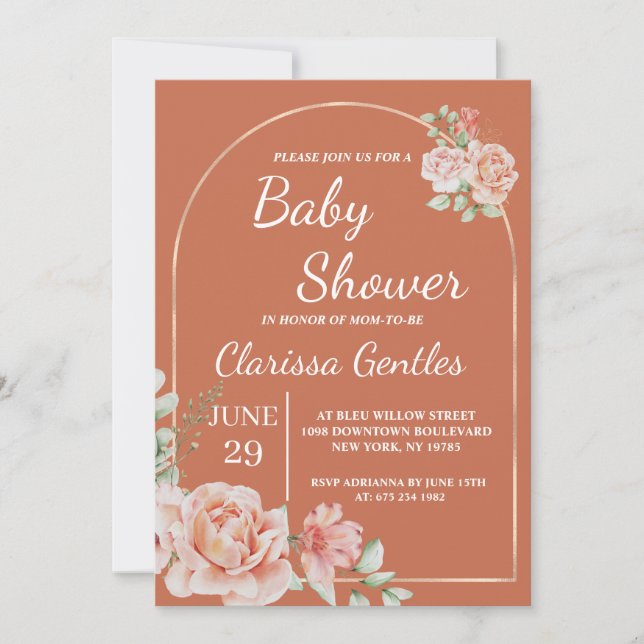 Invitation Baby shower en terre cuite florale (Devant)