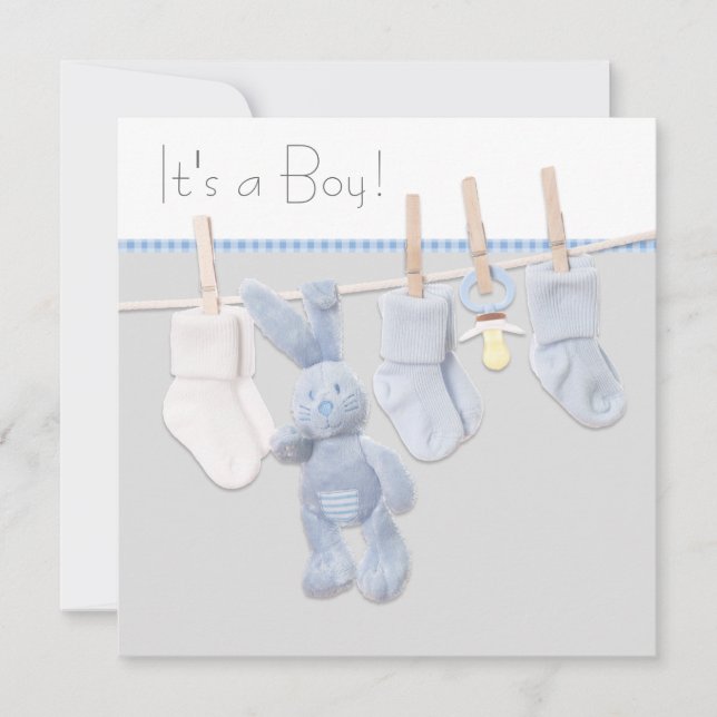 Invitation Baby shower en tissu bleu et gris (Devant)