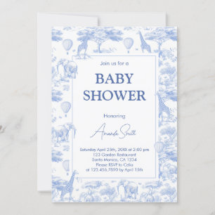 Invitation Baby shower en toile de Jouy bleue chinoiserie