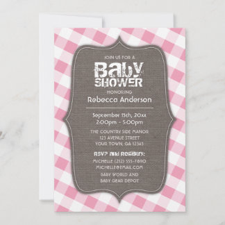 Invitation Baby shower en toile En vichy rose et blanc