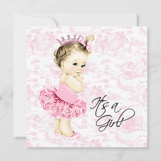 Invitation Baby shower en toile rose (Devant)