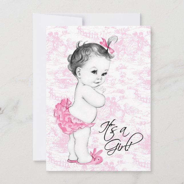 Invitation Baby shower en toile rose (Devant)
