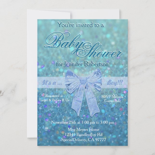Invitation Baby shower en Turquoise et bleu (Devant)
