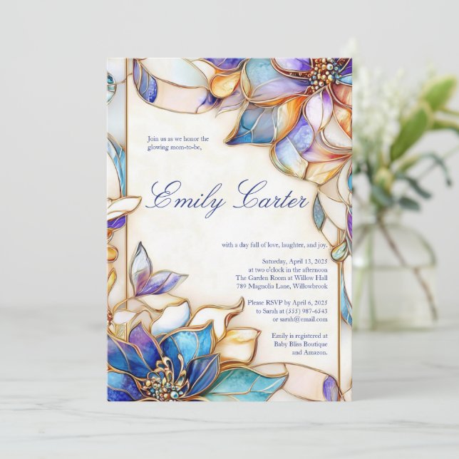 Invitation Baby shower en verre peint Pastel (Debout devant)