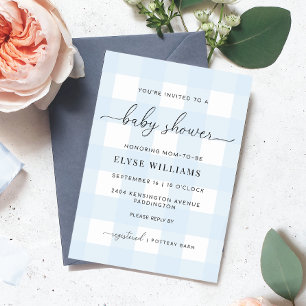 Invitation Baby shower En vichy bleu