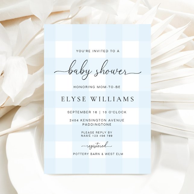 Invitation Baby shower En vichy bleu (Baby Shower Invitation Blue Gingham )
