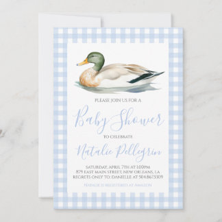 Invitation Baby shower En vichy bleu canard sud de Mallard