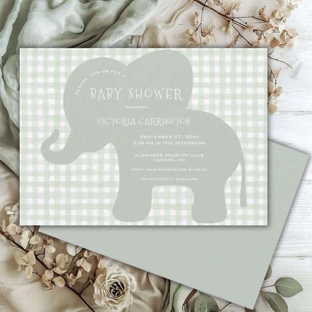 Invitation Baby shower En vichy Vert Eléphant (Créateur téléchargé)