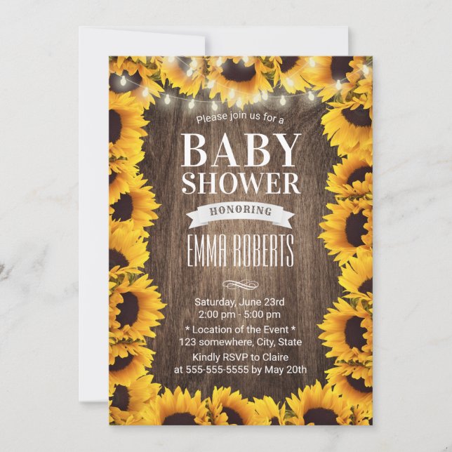 Invitation Baby shower encadré de tournesol rustique (Devant)