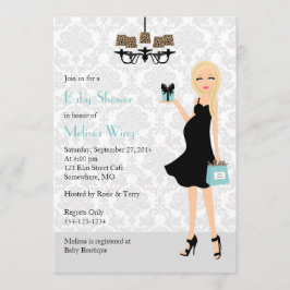 Invitation Baby shower enceinte de maman de léopard bleu