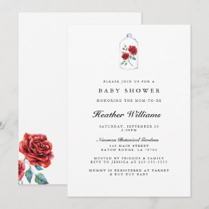 Invitation Baby shower enchanté de rose rouge