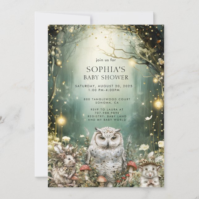 Invitation Baby shower Enchanted Forest Woodland Animaux (Devant)