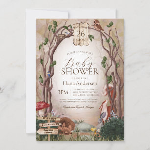 Invitation Baby shower Enchanted Forest Woodland Animaux