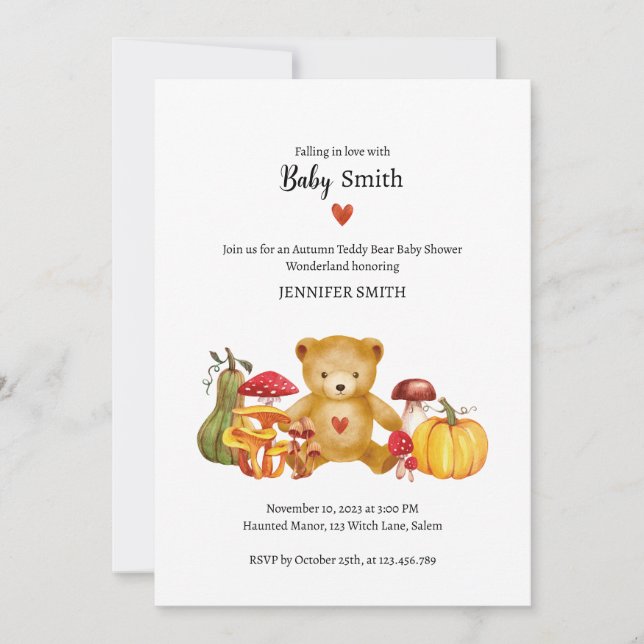Invitation Baby shower Enchantée Autumn Teddy Bear (Devant)