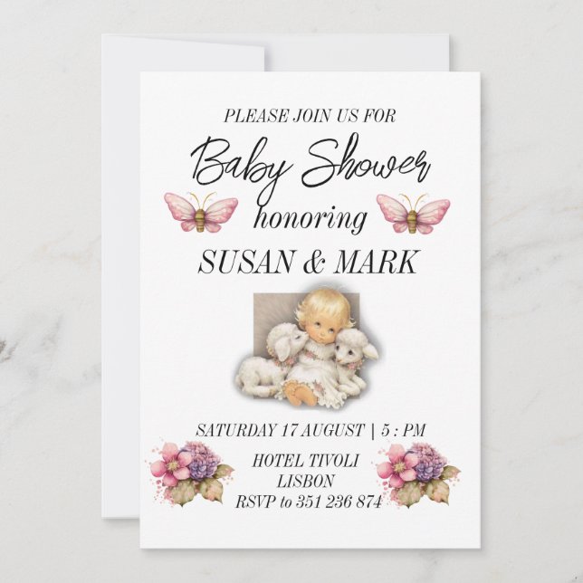 Invitation Baby shower Enfant avec aimant agneau (Devant)