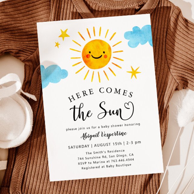 Invitation Baby shower ensoleillé Voici le soleil (Créateur téléchargé)