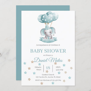 Invitation Baby shower espagnol des éléphants