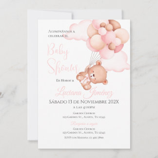 Invitation Baby Shower Espagnol Ours Rose Fille