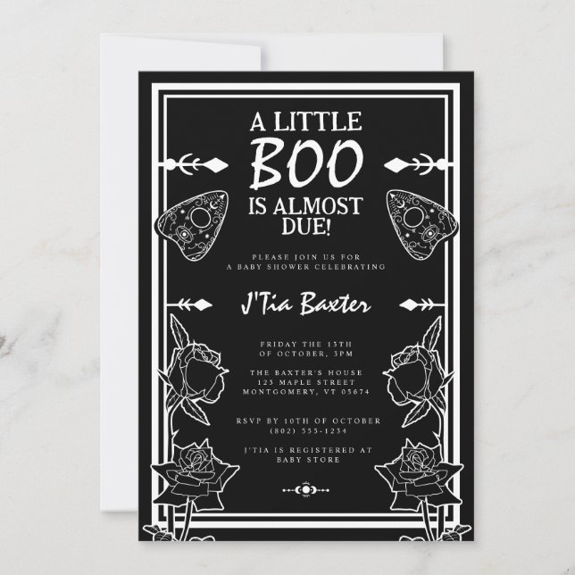 Invitation Baby shower esprit gothique petite Boo planche de  (Devant)