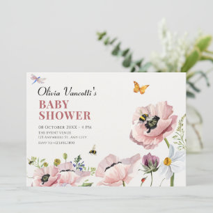 Invitation Baby shower esthétique fleuri abeilles