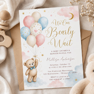 Invitation Baby Shower et Révélation du Sexe de l'Ours en Pel