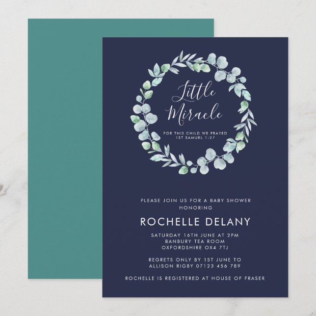 Invitation Baby shower Ethereal Eucalyptus (Devant / Derrière)