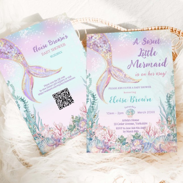 Invitation Baby shower Ethereal Little Mermaid Girl (Créateur téléchargé)