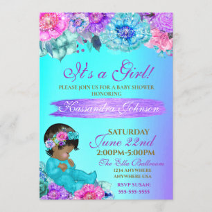 Invitation baby shower ethnique Bébé élégant Purple turquoise