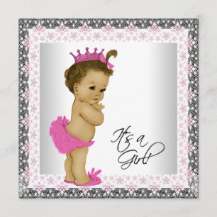 Invitation Baby Shower Ethnique Fille Rose et Gris