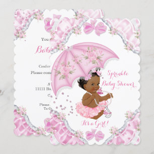 Invitation Baby shower ethnique Fleurs de parapluies roses
