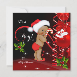 Invitation Baby Shower Ethnique Garçon Chapeau de Santa Rouge