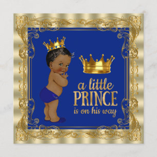 Invitation Baby Shower Ethnique Prince Royal Bleu Or Royal