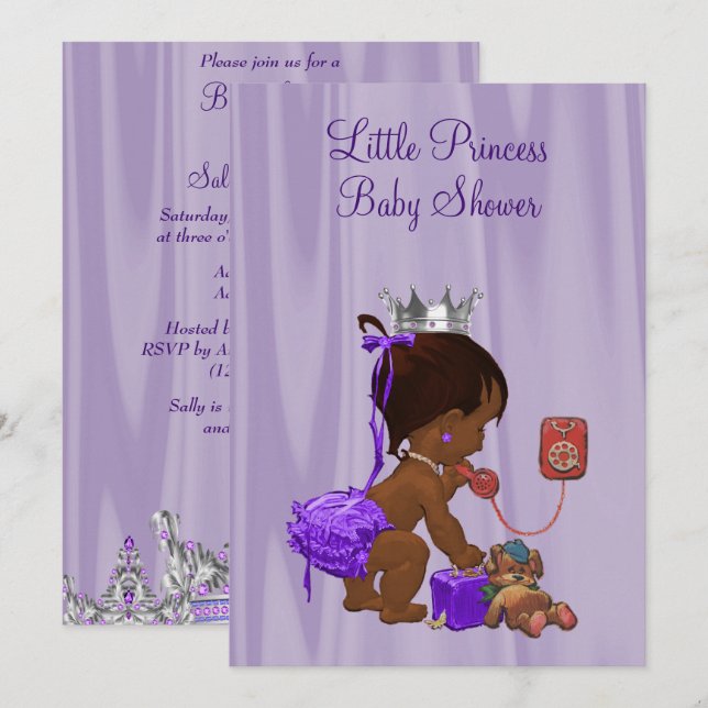 Invitation Baby shower Ethnique Princesse Lilac (Devant / Derrière)