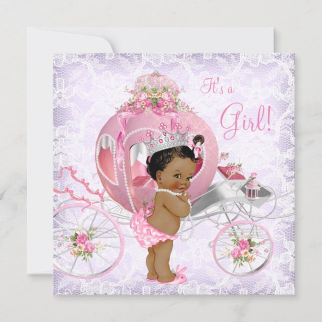 Invitation Baby Shower Ethnique Rose et Violet pour Princesse (Devant)