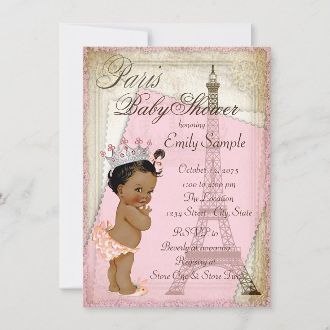 Invitation Baby shower Ethnique Vintage Paris (Devant)