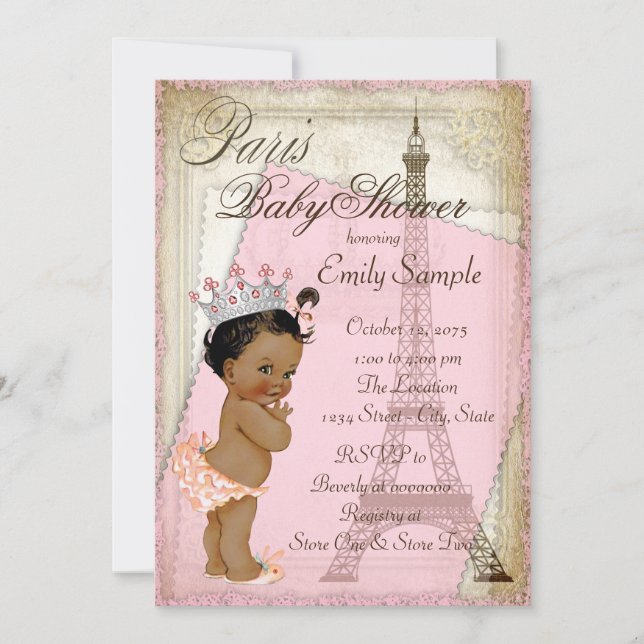 Invitation Baby shower Ethnique Vintage Paris (Devant)