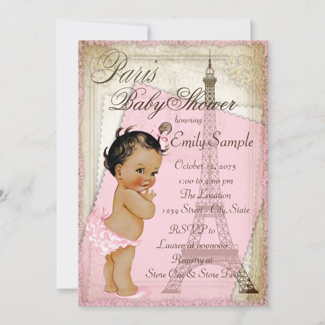 Invitation Baby shower Ethnique Vintage Paris (Devant)