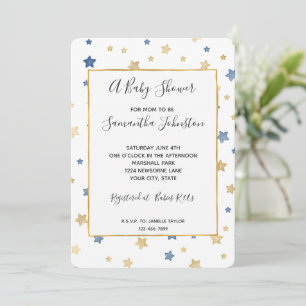Invitation Baby Shower Étoiles Bleu Jaune Or