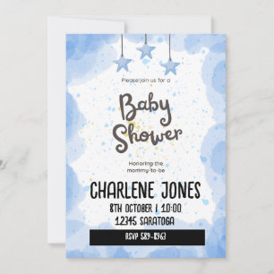 Invitation Baby shower étoiles et nuages bleus