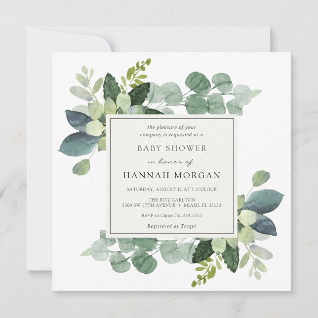 Invitation Baby shower Eucalyptus (Devant)